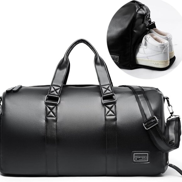 Other - Leather Duffle Travel Gym Bag for Men with Shoe Compartment, 32L PU Leather Week